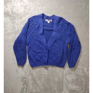 Vintage Style Sweater Womens Small Blue Cable Knit Cardigan Grandpa Granny 90s